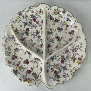 Vintage Andrea by Sadek serving tray Corona Pattern Porcelain dish Floral Chintz